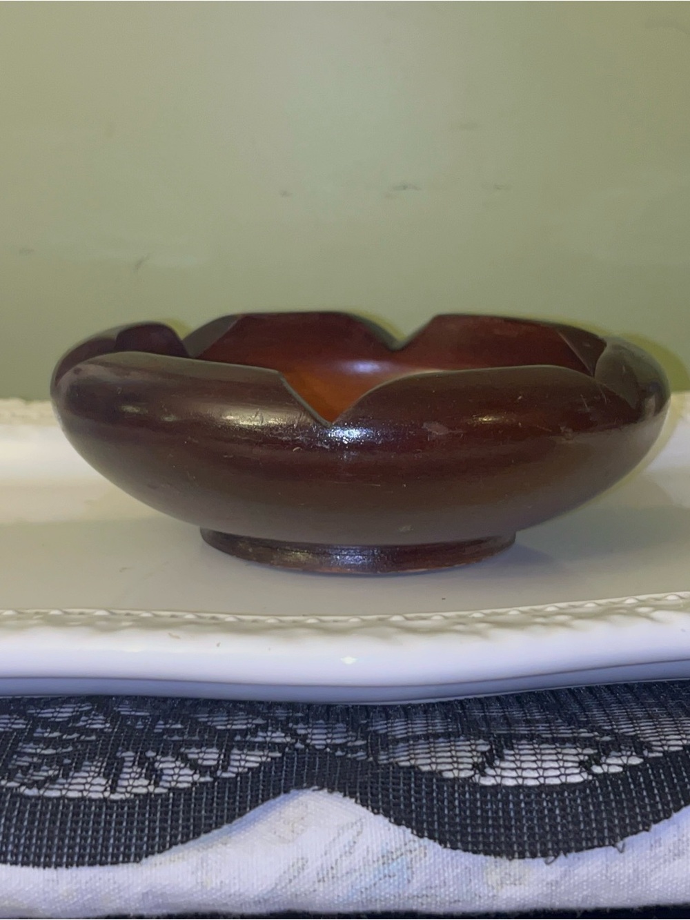 Wooden notched bowl or ashtray Vintage